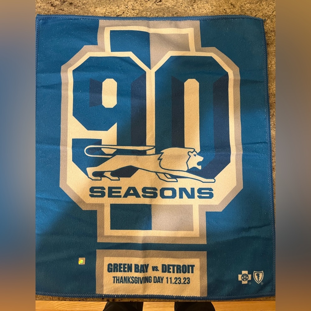 90 Seasons Official Thanksgiving 2023 2024 Rally Towel Detroit Lions!!